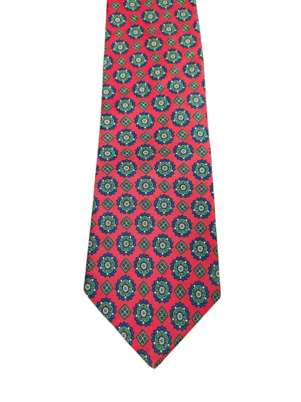 Vintage Burberrys of London 100% Silk Red Medallion Geometric Tie Made Italy